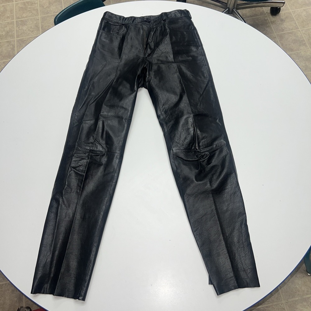 1980'S BLACK LEATHER PANTS BY ANTHONY MICHAEL SIZE 28-needs Repair‎